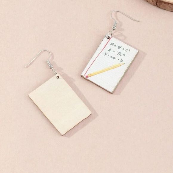 School Paper Earrings Dangle‎ Novelty Math Equation - Picture 3 of 6
